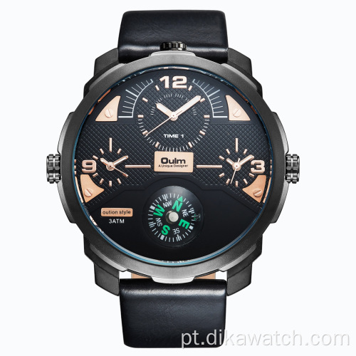 OULM Top Luxo Esporte Cronógrafo Genuíno Couro Relógios Moda Relógio Masculino 55mm Pequeno Mostrador Relógio De Quartzo Luz Reloj